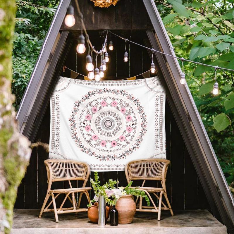 Boho Floral Rectangle Wall Tapestry Hanging Background Cloth Mandala Wall Art For Bedroom Decor