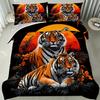 3pcs Soft Breathable Sunset Siberian Tiger Print bedding Set, Tiger Duvet Cover Set, 100% Polyester Machine Washable All Seasons