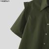 INCERUN Oversized Men Lapel Neck Short Sleeve Fake Two-piece Casual Shirts Tops