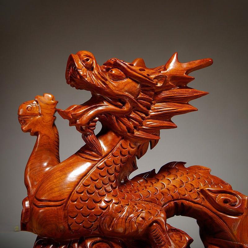 Solid Wood Dragon Ornament - Zodiac Dragon Home Décor Gift