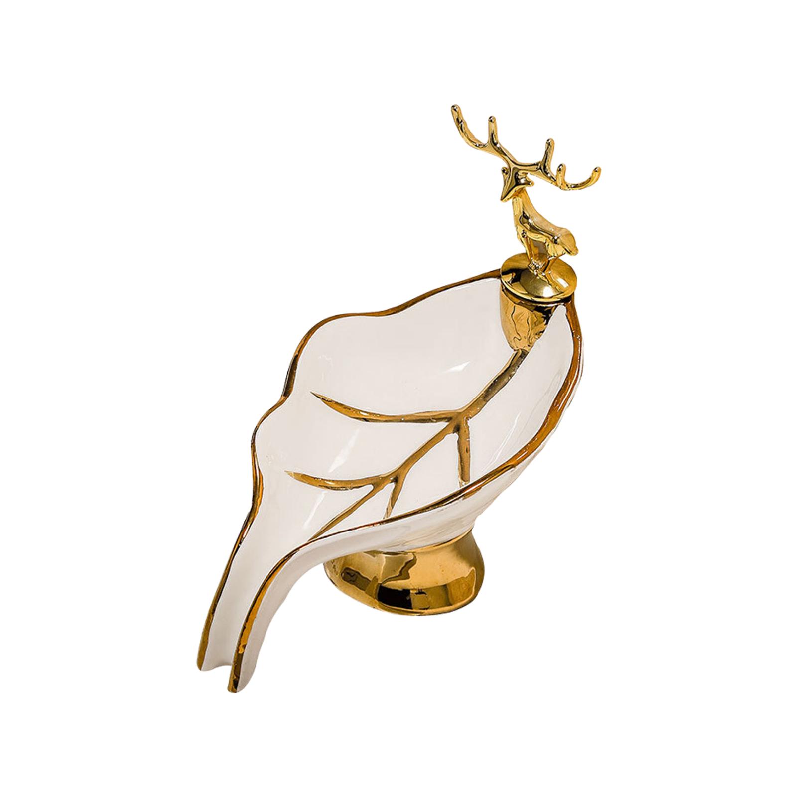 

Керамическая мыльница для дома с зелеными листьями и золотым оленем