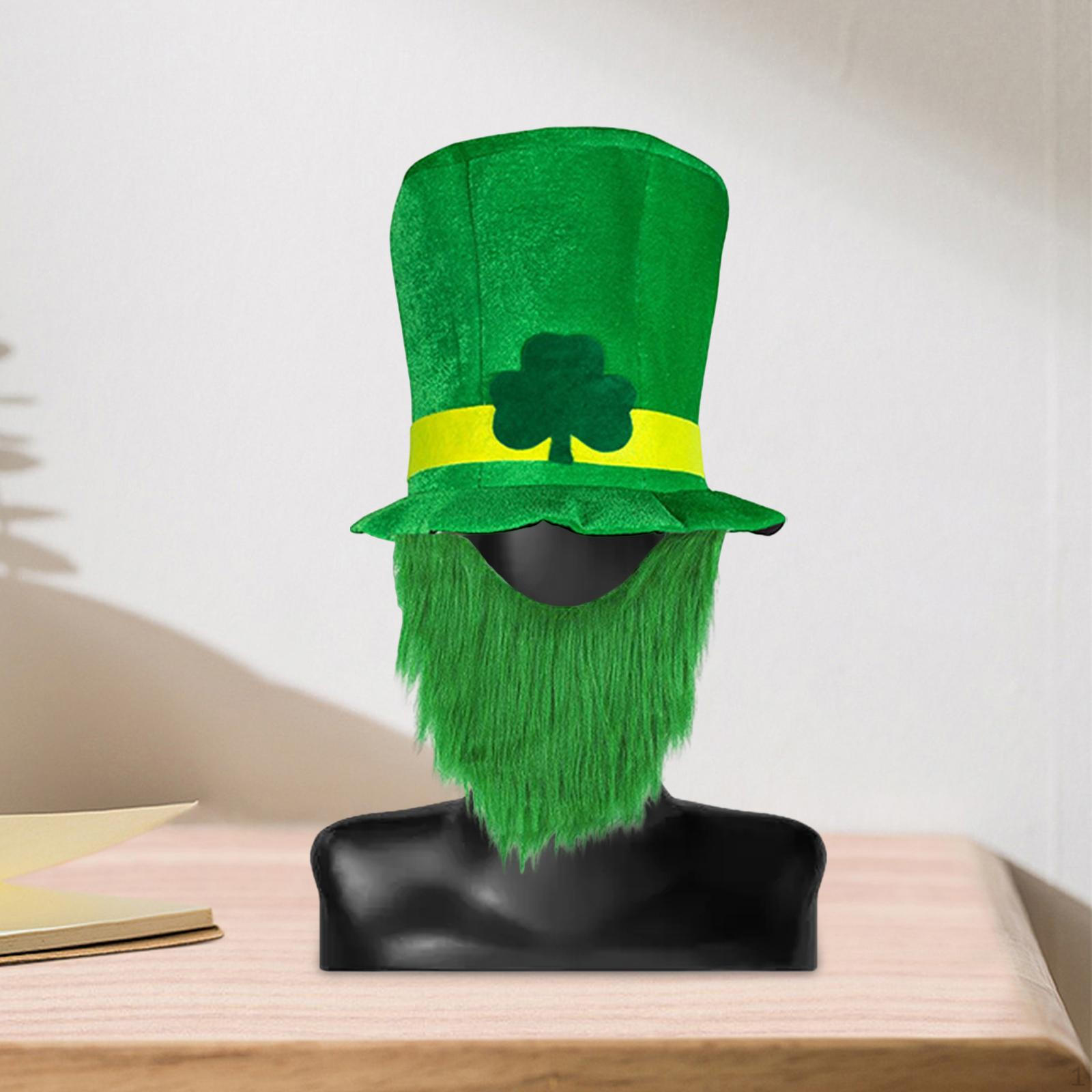 Festive St. Patrick s Day Hat And Beard Set for Men s Costume Green Leaf