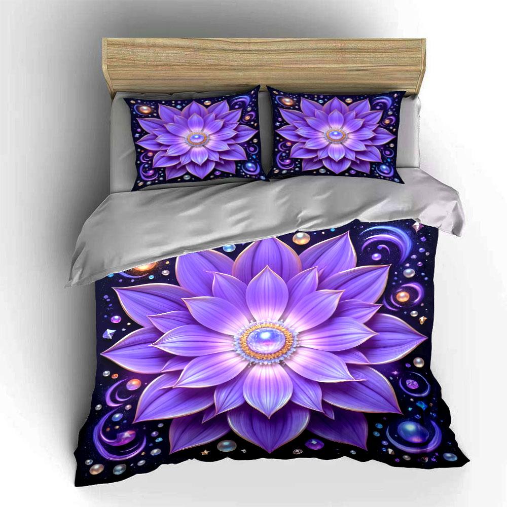 "Elegant Purple Floral Design Set" kid's and adults' bedroom decor, Exquisite three-piece bedding set gift