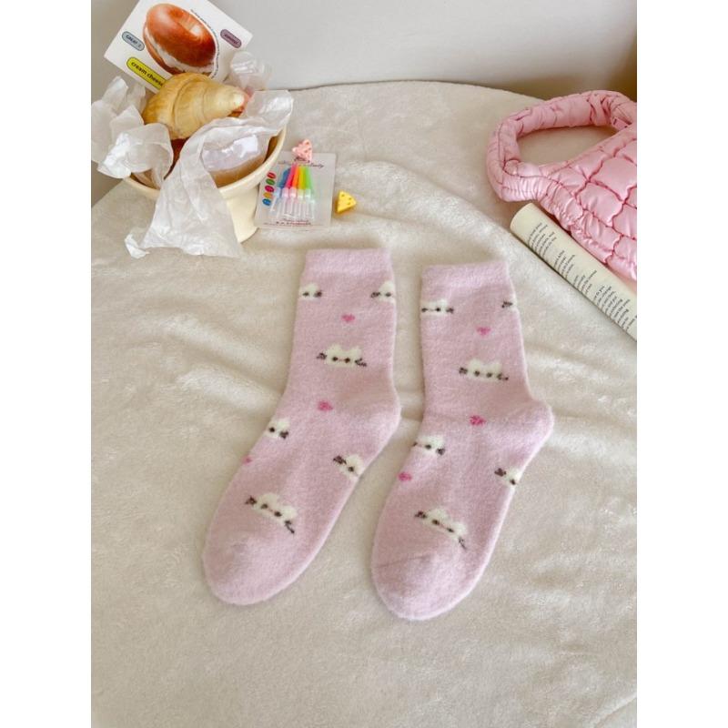 Female Winter Plus Velvet Plus Warm Lovely Cartoon Home Sleeping Floor Tube Socks