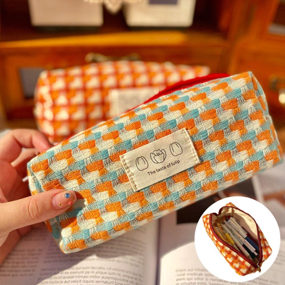 Stain Resistant Pen Bag Rainbow Weaving Design Pen Storage Bag Pencil Case  School Office
