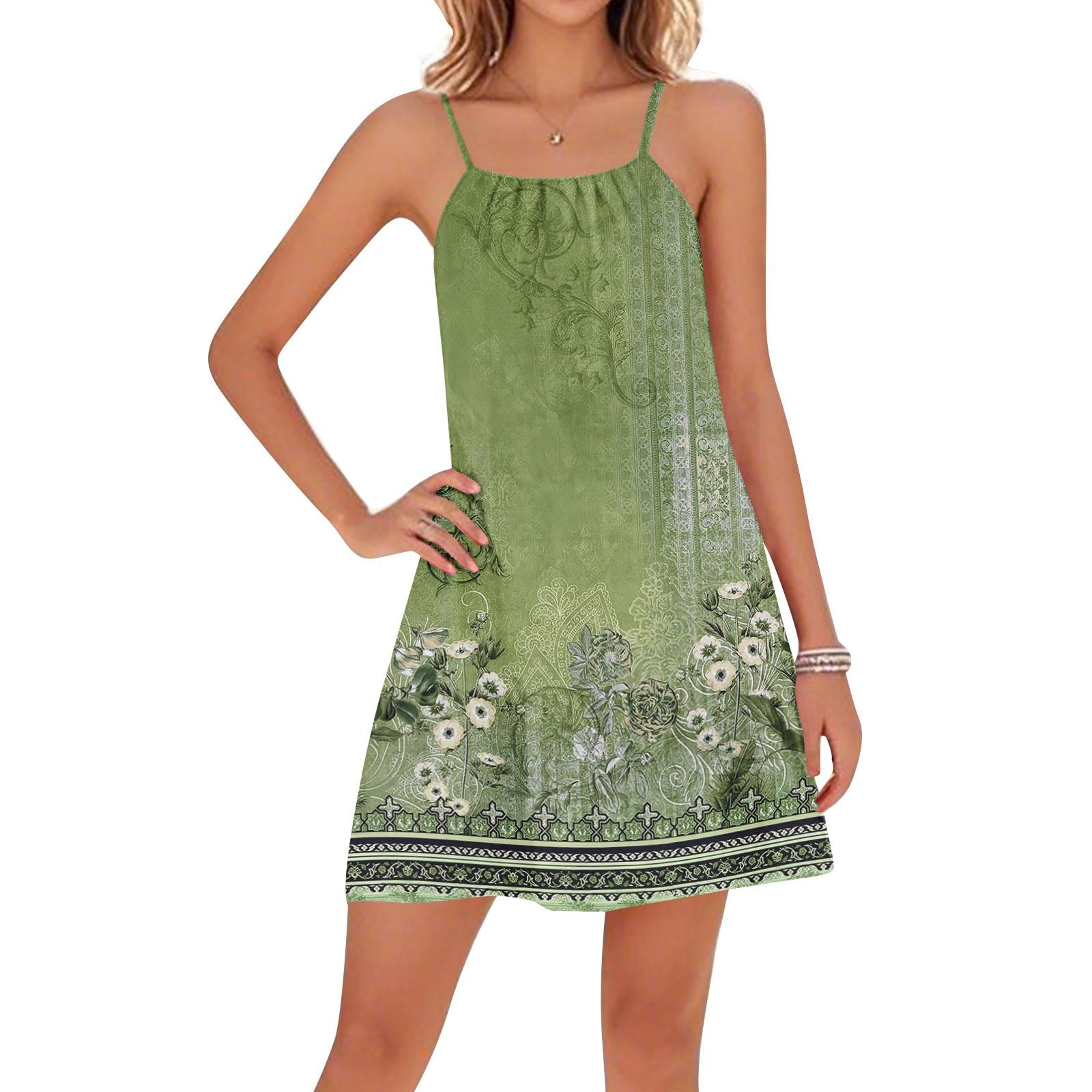 

Женские повседневные платья с круглым вырезом и цветочным принтом, регулируемые бретели, пляжные платья с открытой спиной XXL