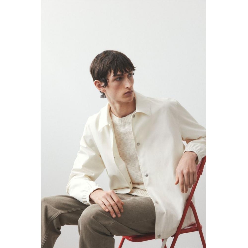 H M Regular Fit Canvas coacH Jacket wHite