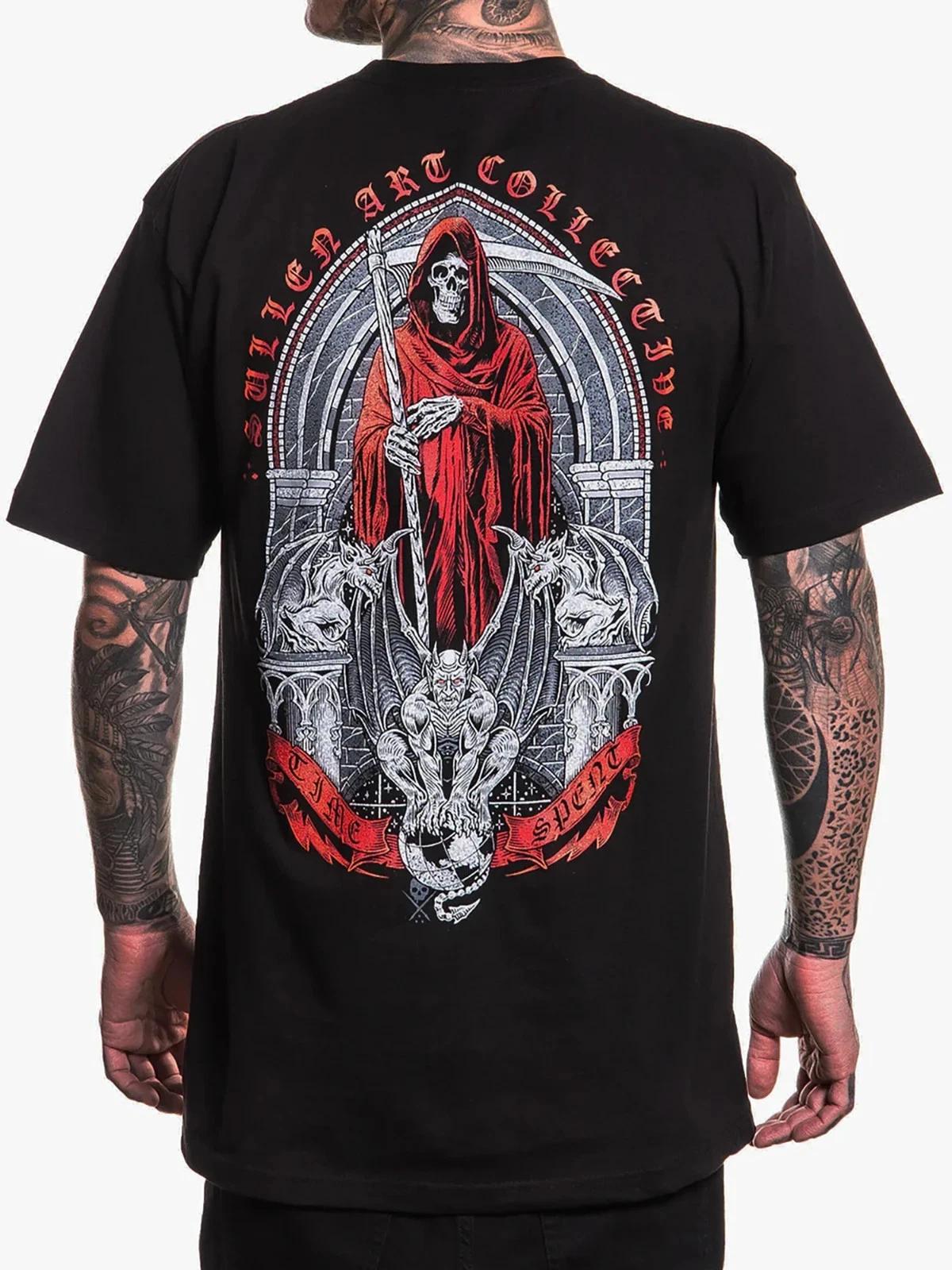 Sullen Men s Time Spent Short Sleeve Standard T-shirt Grim Reaper Tattoo Tee S