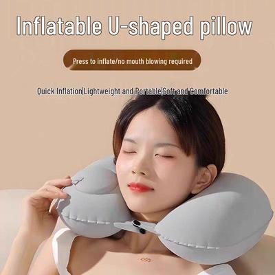 Portable U-shaped Inflatable Travel Neck Pillow for Airplane and Nap