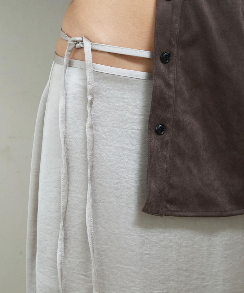 Ihr Wrap Tie Satin Skirt / Beige
