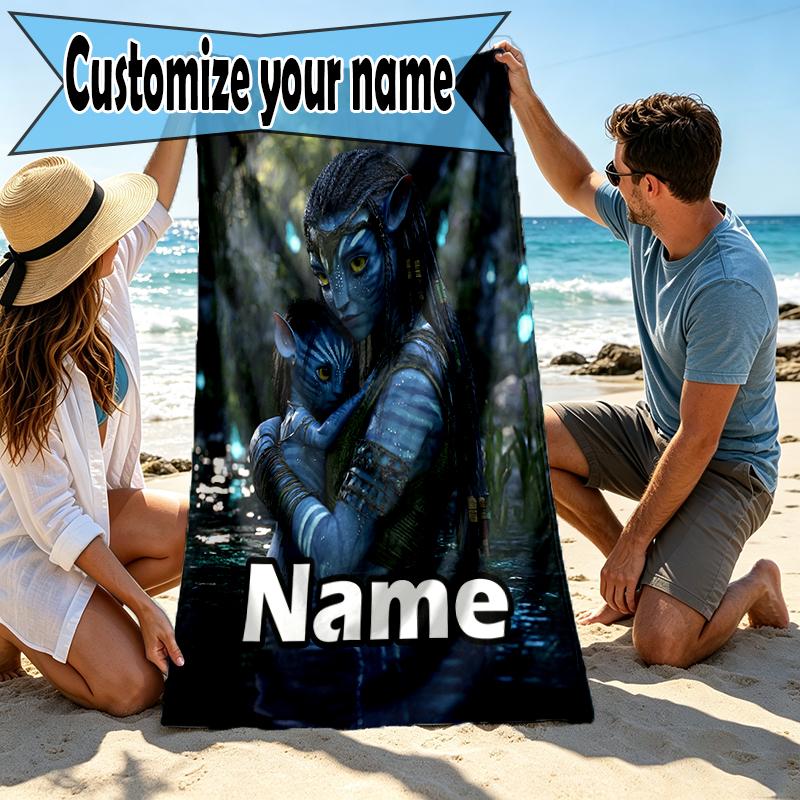 Custom Name Personalized Avatar Print Beach Towel, for Trip Camping Beach Party Home Decor, Birthday Gift for Family & Friends