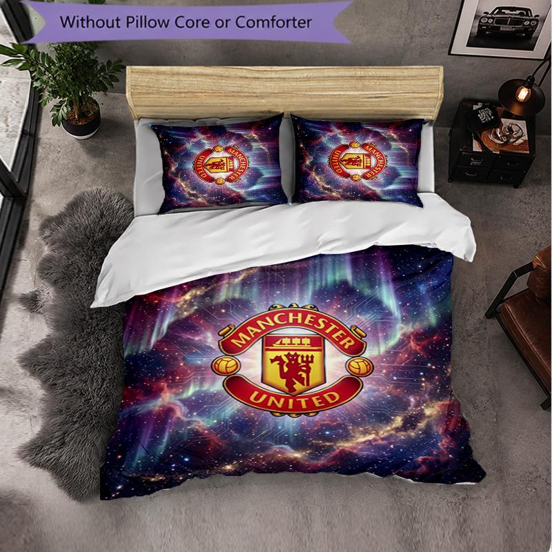 Vzor Manchester United 3dílná sada povlečení Měkký povlak na přikrývku z mikrovlákna s povlaky na polštáře do ložnice