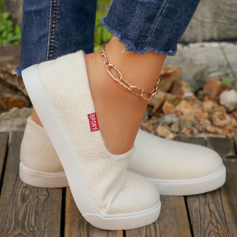 Fashion Beige Breathable Knit Flats Shoes Women Spring Autumn Slip On Shallow Casual Shoes Woman Plus Size Lightweight Flat Shoes Mujer