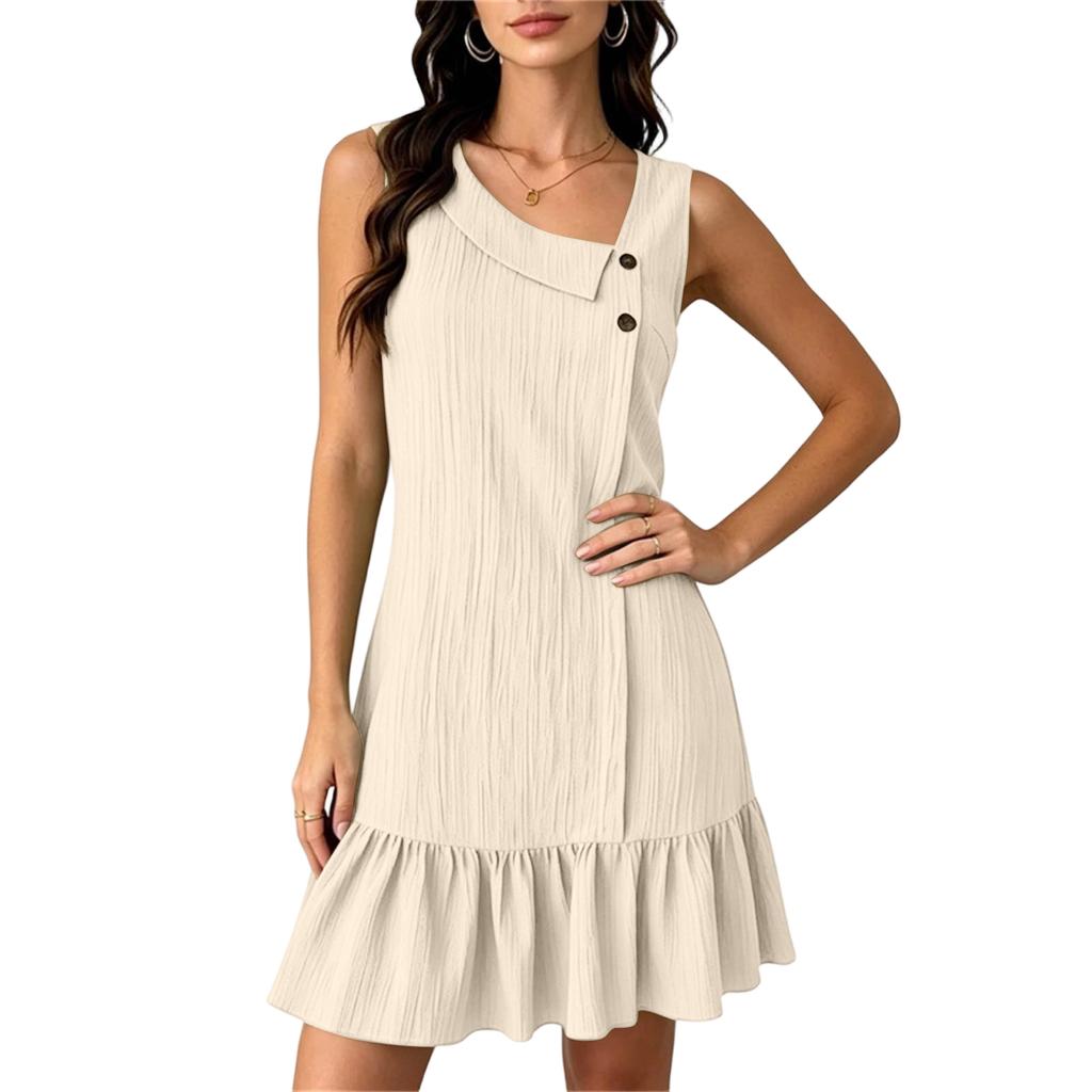 Women's Sleeveless Pleated Dress with Ruffle Hem for Casual Vacation