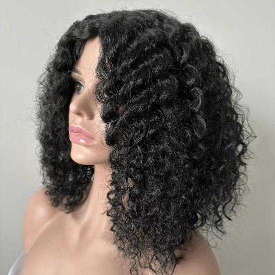 Women Short Afro Curly Wig Natural Looking High Temperature Fiber Fluffy Middle Part Shoulder Length Kinky Wavy Synthetic Wig