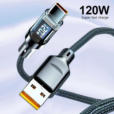 120W USB Type C Cable For Huawei Honor Xiaomi Samsung Super Charge Fast Charging USB C Charger Data Cable Wire Cord 2/1.5/1m