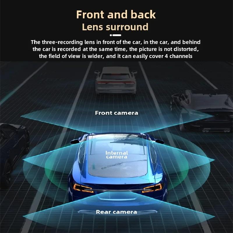 Dash Cam with Triple Recording, HD 1080P, WiFi, Infrared Night Vision, and Ultra-wide-angle Triple Lens