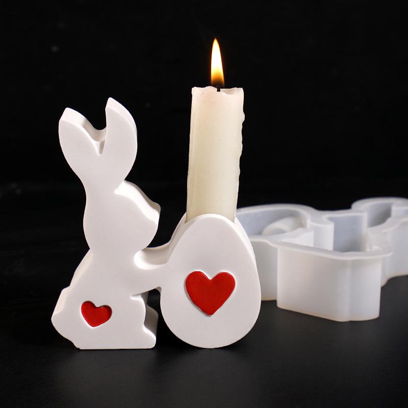 Easter Long-eared Rabbit Egg Candle Holder Mold Cement Plaster Rabbit Love Egg Candle Holder Silicone Mold