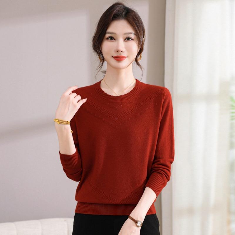 

Свободная повседневная модная футболка с круглым вырезом, универсальный низ, женский топ года, осенняя женская трикотажная рубашка с длинным рукавом 4XL красный