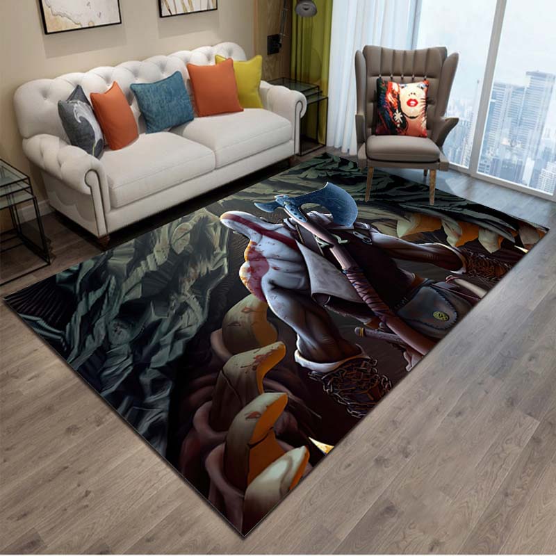15 Sizes Kratos God-of-War Gamer Area Rug Large,Carpet for Living Room Bedroom Sofa Doormat Decor,Kids Play Non-slip Floor Mat