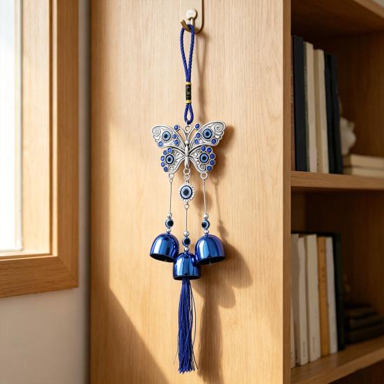 Clopoțel de vânt cu Ochi Răi Albastru pentru Exterior Fluture/Elefant/Copac/Soare/Mână Clopoțel Metalic Decorativ Ornament Suspendat pentru Casă Grădină Balcon