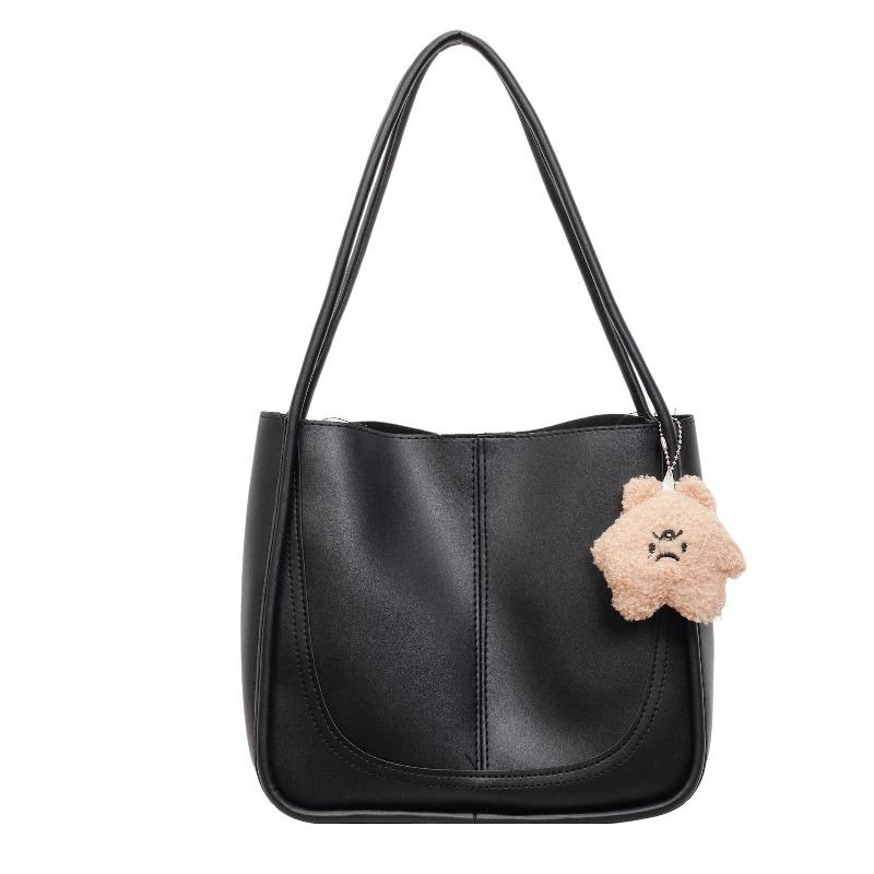 Bag women's texture solid color splicing PU simple retro largecapacity commuting portable shoulder bag underarm tote bag