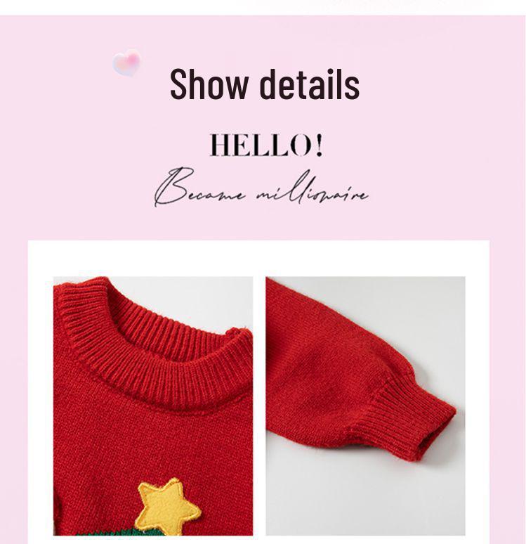 Meng Tang Tang Girls' Winter Cartoon Sweater: Thick Knitwear for New Year
