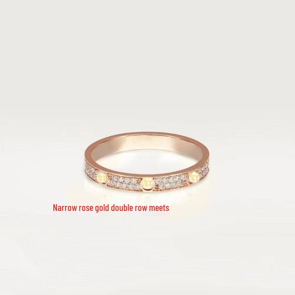 Classic LOVE Ring: 18k Rose Gold Narrow Band - Options with No, Single, Three, or Full Diamonds for Men’s and Women’s Couple Wedding Bands.
