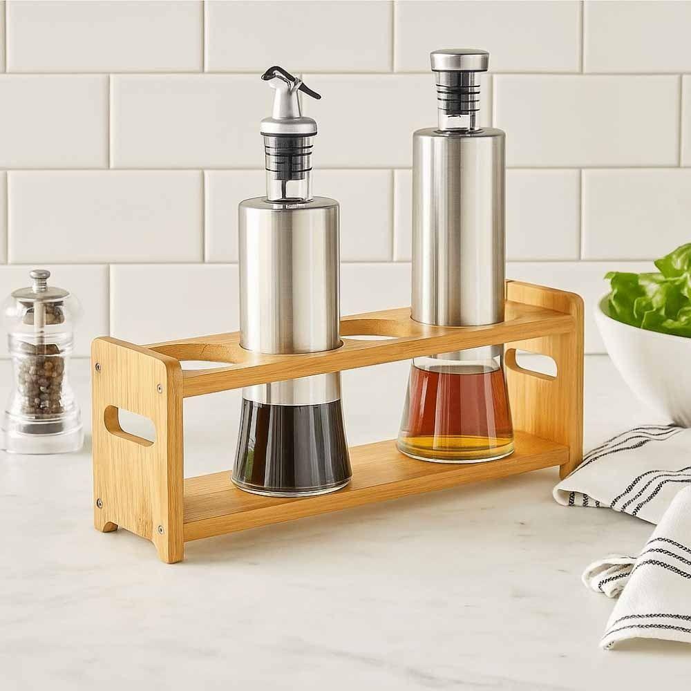 Multi-Compartment Glass Oil Bottle Rack Anti-Slip Kitchen Storage Shelf  Dining Table