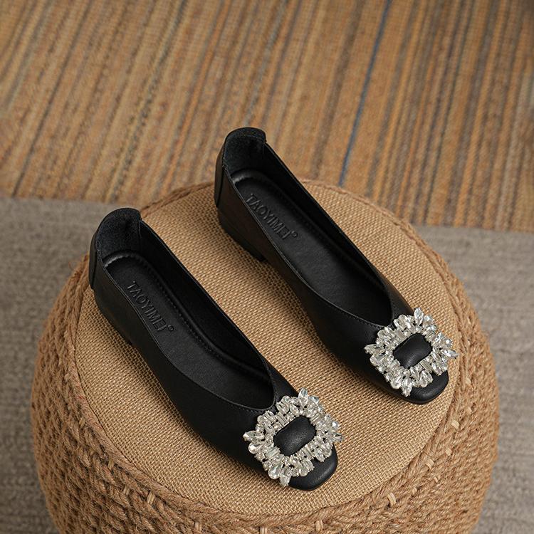 

Удобные туфли Bean с плоской подошвой и квадратным носком, пряжкой Water Diamond 37 чёрный