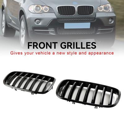 Parachoques Delantero Riñón Parrilla Rejilla Ajuste BMW X5 E70 X6 E71 2007-2013 Negro Brillante