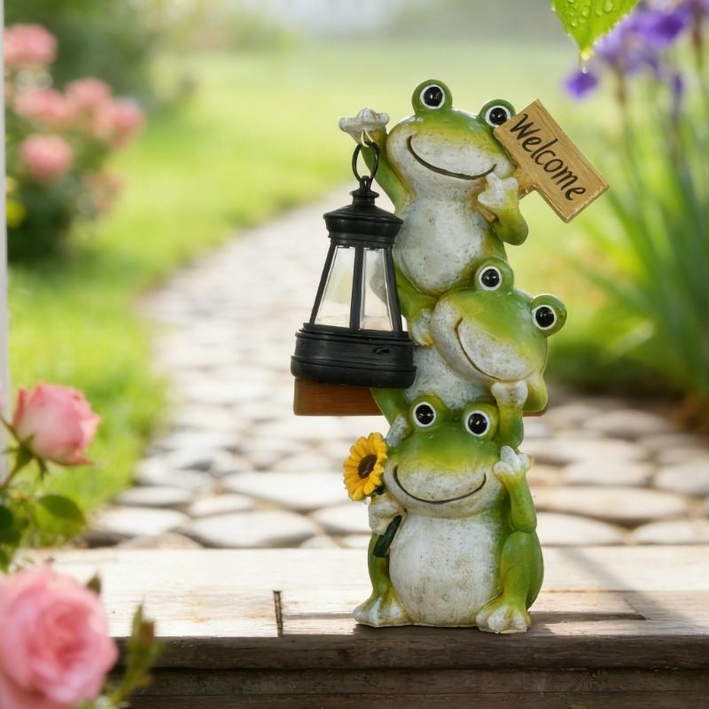 Unique Gift Solar Powered Frogs Garden Lanterns Resins Sculpture Waterproof Ornament For Outdoor Lawn Yard Home Decors
