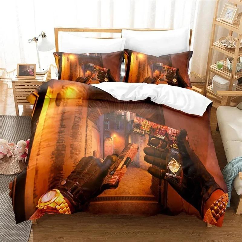 Shooting Game Csgo Bedding Set,Duvet Cover Comforter Bed Set Quilt Cover Pillowcase,King Queen Twin Size Boys Girls Adultse