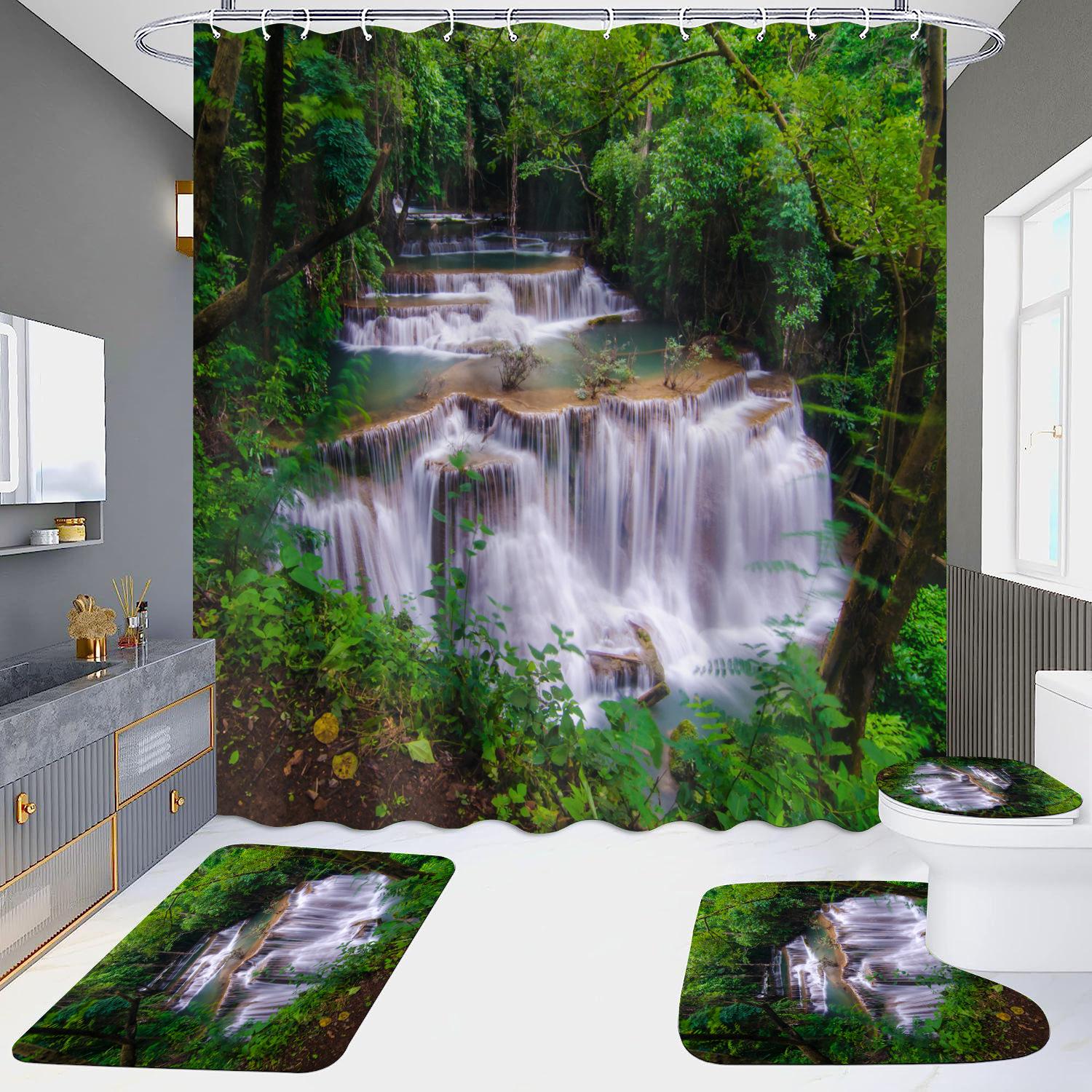 

Набори завіс для душу з 4 шт., нековзні килимки для ванної кімнати, кришка, кришка для унітазу, килимок для ванної кімнати 4Pcs