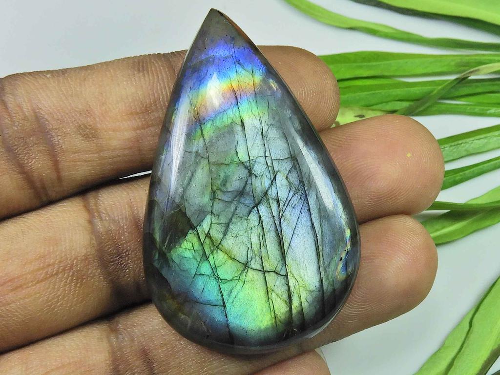 32X50MM Natural Labradorite Multi Purple Pear Cabochon Loose Gemstone 104Cts SK-4046