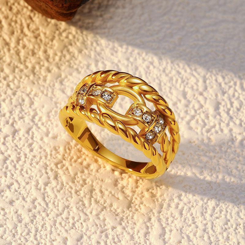 European and American new high-end light luxury simple niche design inlaid with Czech diamond titanium steel gold-plated multi-layer ring jewelry wome