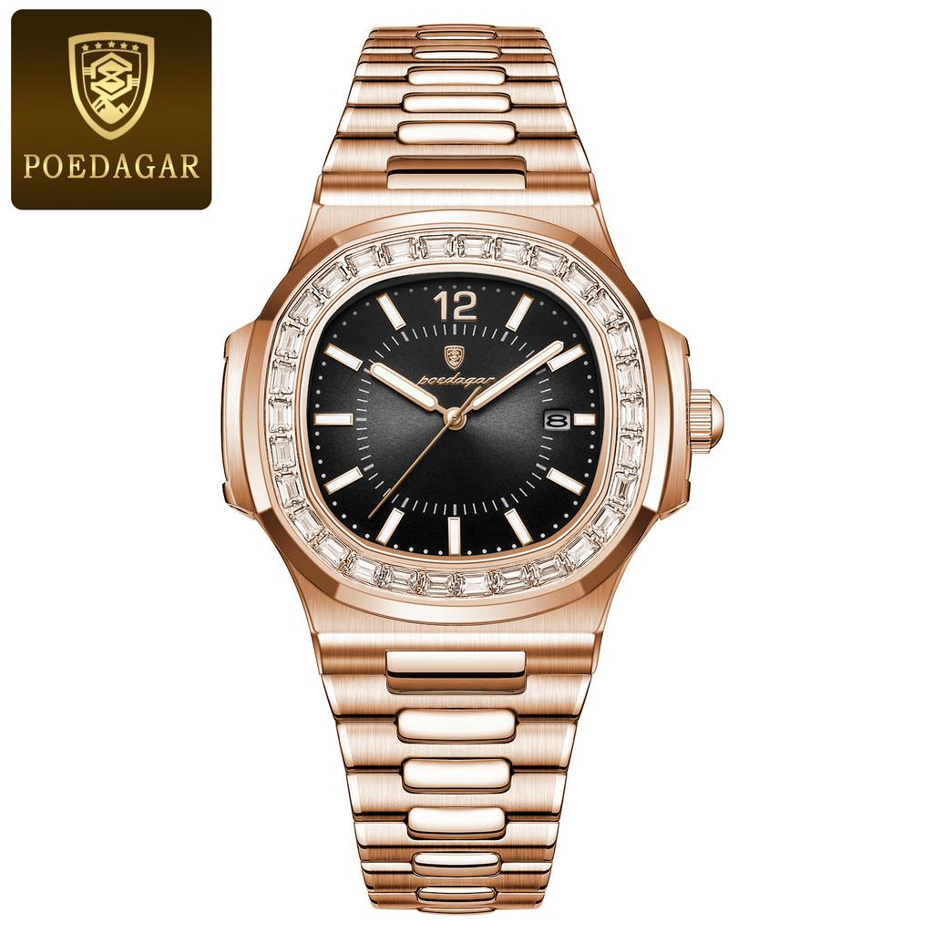 POEDAGAR Luxury Man Quartz Watch Square Watch for Men Waterproof Luminous Date Stainless Steel Watches Sports Clock reloj
