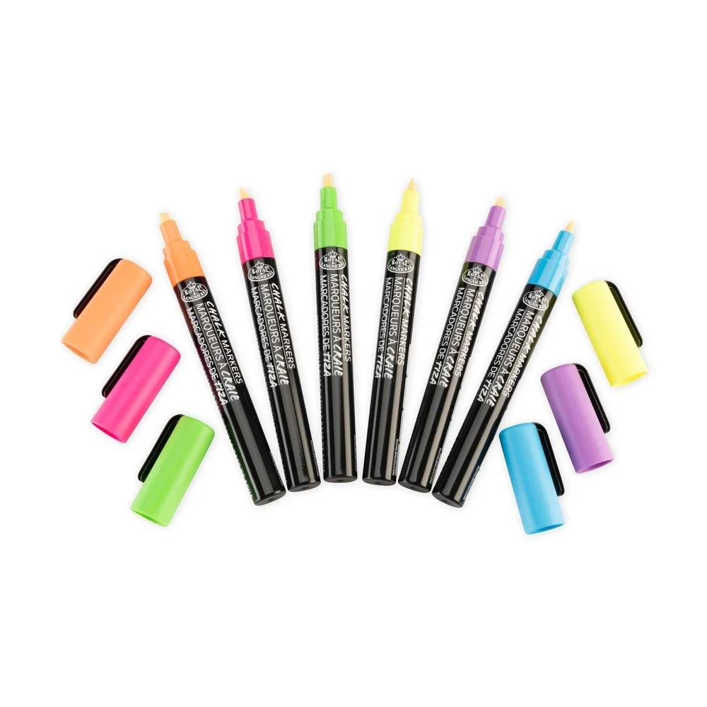 6 Piece Neon Chalk Markers Set Non-Toxic Liquid Chalk Multi-Surface Easy Clean Fine Point Reversible Tip Ideal Artists Crafters