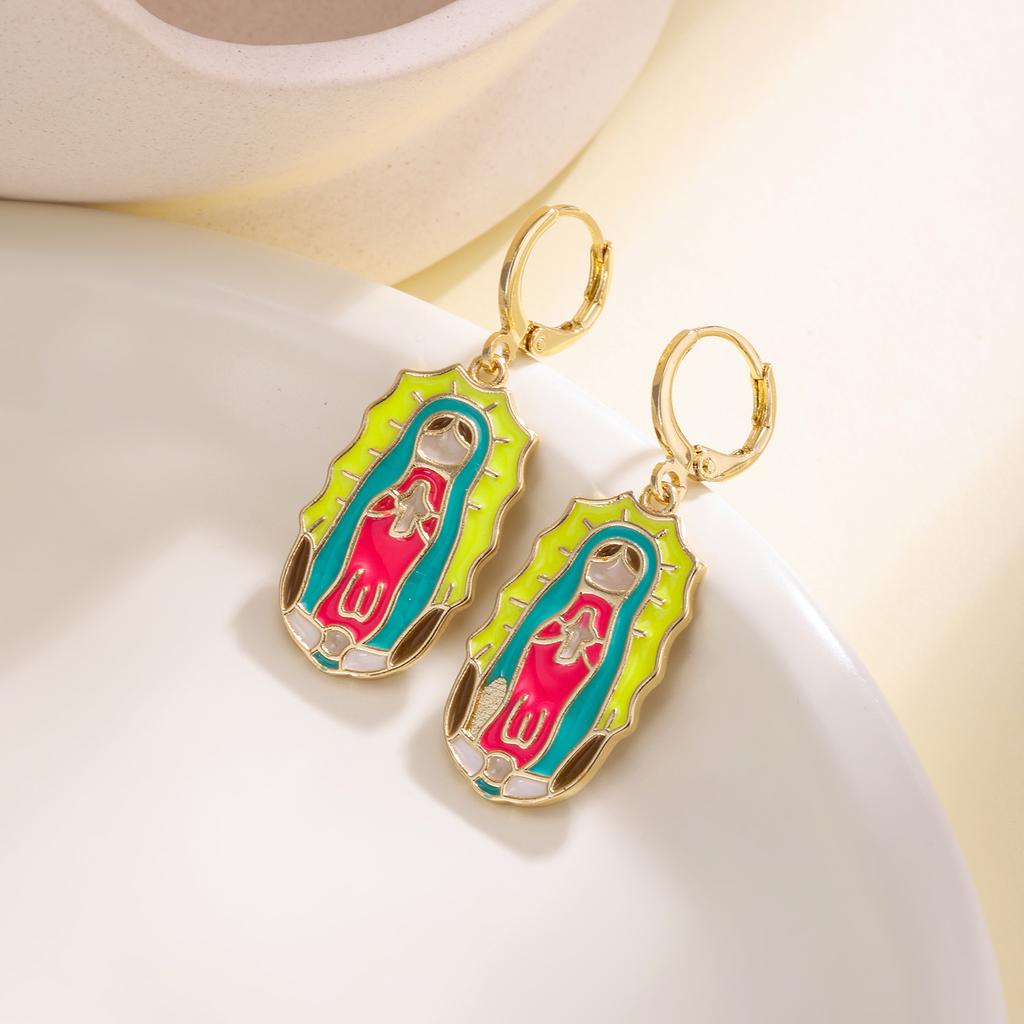 Nidin San Judas Tadeo Virgen De Guadalupe Enamel Drop Earrings For Women Colorful Drip Oil Religious Catholic Ear Jewelry Gifts
