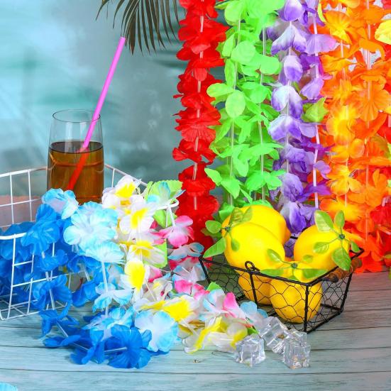Hawaiian Leis Bulk Colorful Faux Flower Necklace Leis Tropical Theme Party Favors for Adults Hawaii Summer Beach Luau Party Birthday Party Supplies