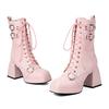 Autumn and Winter High-heeled Platform and Ankle Boots Square Head Front Lace-up Low-tube Martin Boots for Women