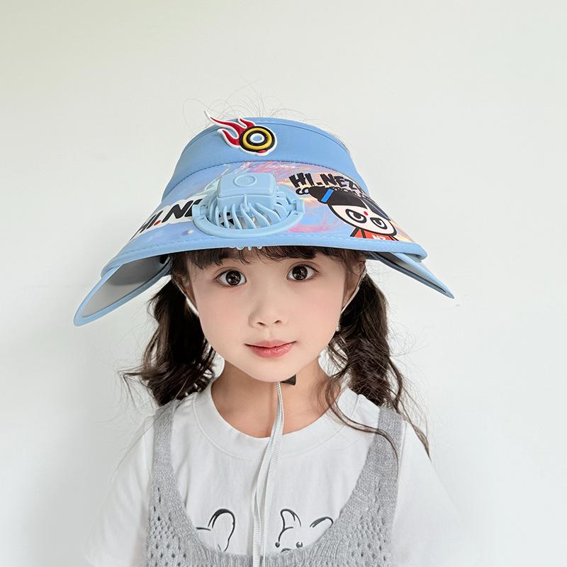 Children's Sun Protection Hat with Fan Boy Summer Outdoor Sky Top Hat Girl Retractable Large Hat Brim Sun Hat