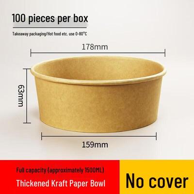 JingJingRS 1500mL Kraft Paper Disposable Bowls, 100-Pack