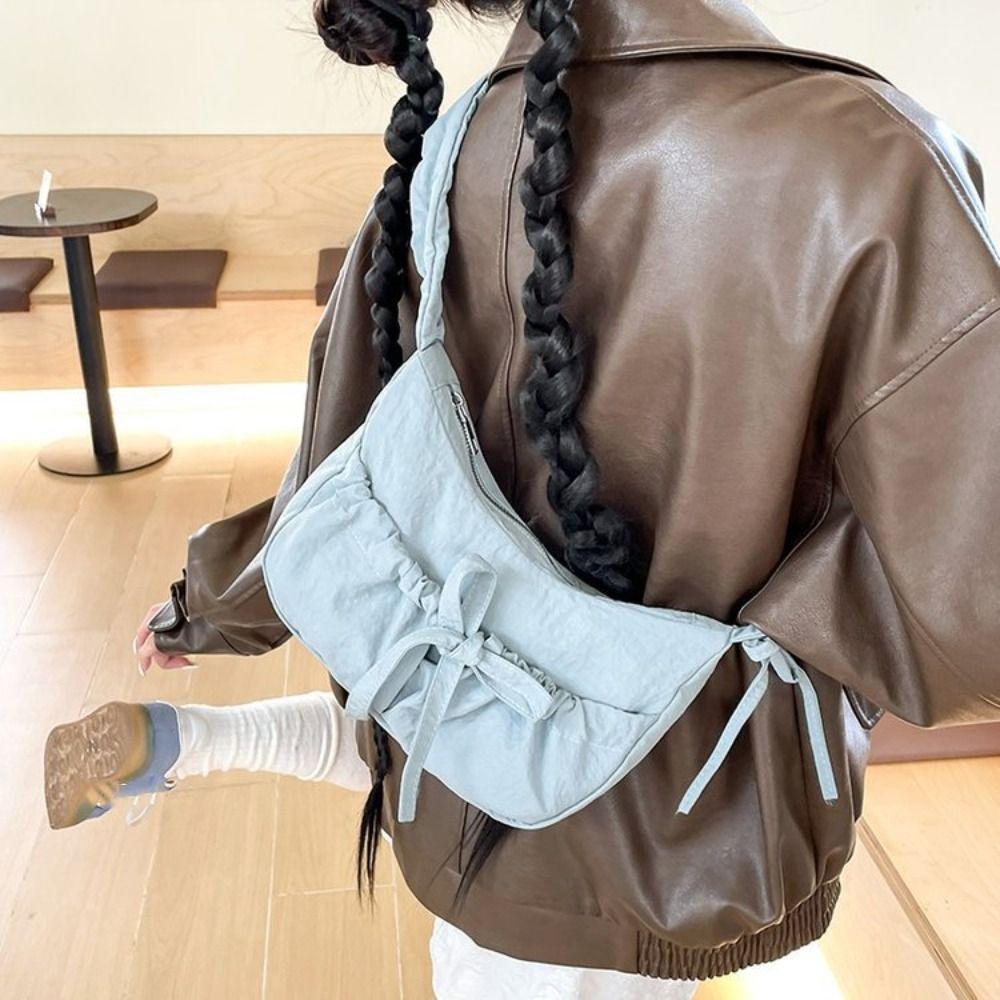 

Kroean Style Pleated Shoulder Bag Chic Women s Handbag Ins Bow Pleated Bag Girls хаки