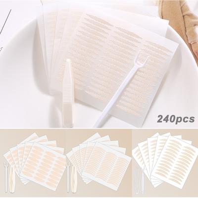 240Pcs Double Fold Eyelid Tape Sticker Lace Nature Clear Beige Stripe Self-adhesive Natural Eye Makeup Make Up With Tool