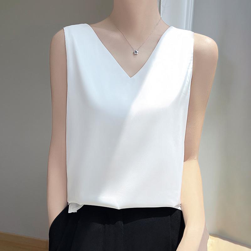 

Женская двусторонняя атласная майка – V-образный вырез спереди, круглый вырез сзади, летний базовый топ, похожий на шелк L