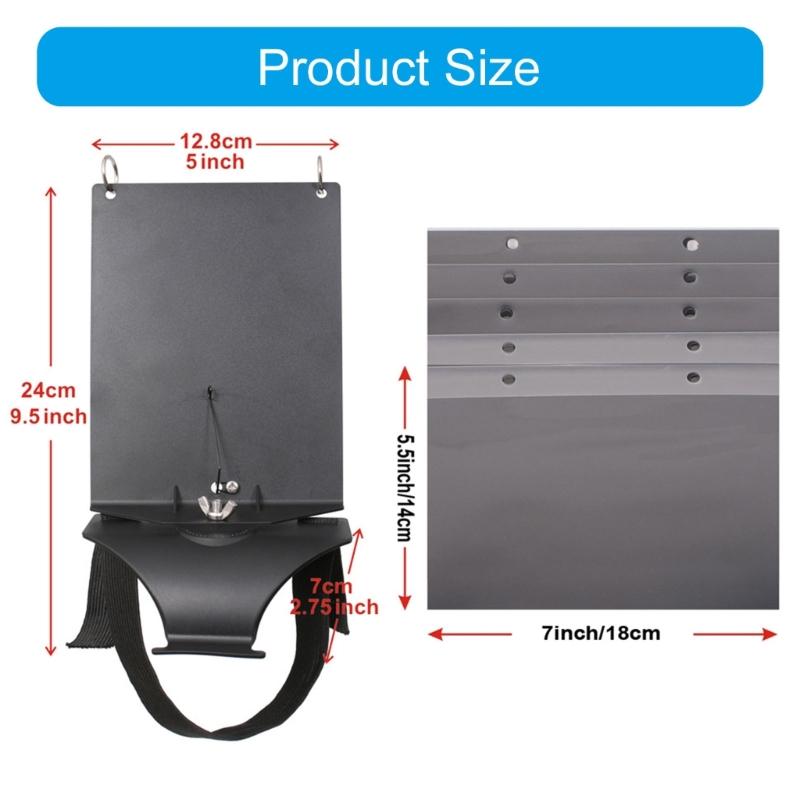 Black Arm Mounted Music Holder, Flute Lyre, Adjustable Forearm Sheet Folder with 5 Sleeves and ABS Panel for Band Use, Reading Support, and Practice