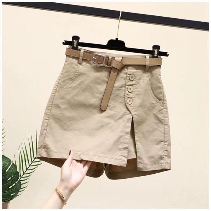2024 Korean Style Slimming Linen-Cotton Elastic Waist Slit Shorts for Women