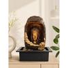Polyresin Tabletop Gold Brown Meditating Buddha Sitting In Cave Style Indoor Front Curtain Waterfall Fountain for Home Decor