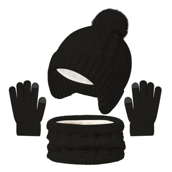3Pcs/Set Kids Hat Scarf Gloves Set Colorful Twist Texture Hat Thickened Plush Lining Neck Gaiter Knitted Gloves Set